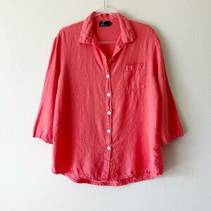 Fenini Coastal 100% Linen Lagenlook 3/4 Sleeve Blouse